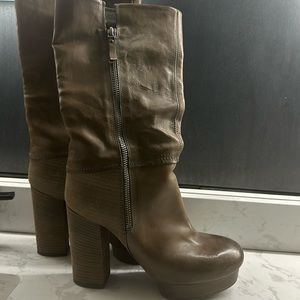 Brown platform mid calf boots